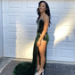 Green Velvet Prom Dress African Mermaid Evening Dress With Slit Y6480