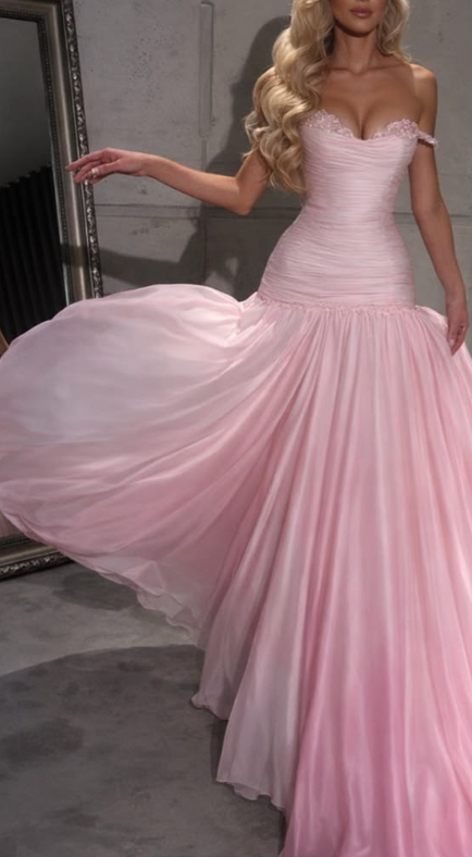 Pretty Spaghetti Straps Chiffon Mermaid Long Wedding Guest Dress,Pink Long Birthday Party Dress SP3284