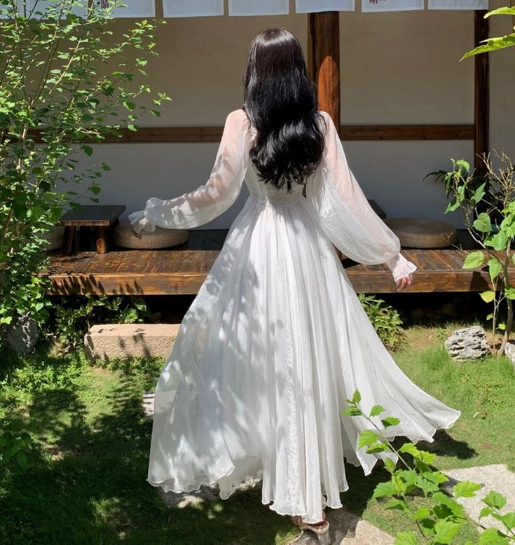 Wedding Dress Floaty White Maxi Dress Long Sleeved Floaty Dress