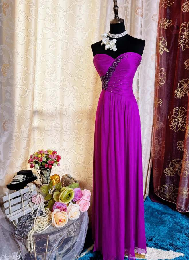 Charming Strapless Chiffon Beaded Long Prom Dress Birthday Party Gown SP1884