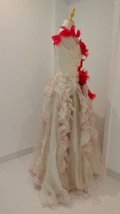 Unique One Shoulder Tulle Appliques Beaded Chiffon Ruffles Long Prom Dress Birthday Party Dress SP2328