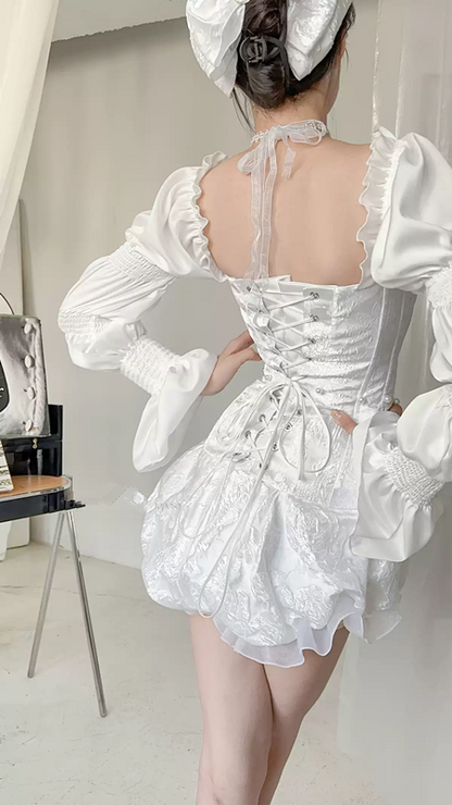 French White Tea Break Dress, Tulle Prom Dress Fairy Dress For Women, Victorian Dress, Graduation Dress, Beach Dress  Y1938