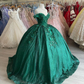 Off The Shoulder Green Ball Gown With Flowers Sweet 16 Dress Y4436