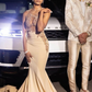 Beautiful Long Champagne Mermaid Sleeveless Beading Prom Dress With Lace Y4216