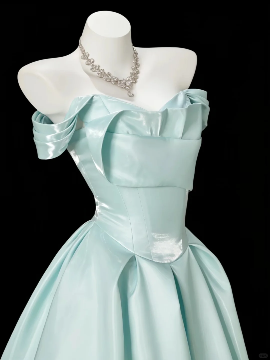 Classy Light Green Satin A Line Long Wedding Guest Dress,Off The Shoulder Party Dress Prom Gown SP2540