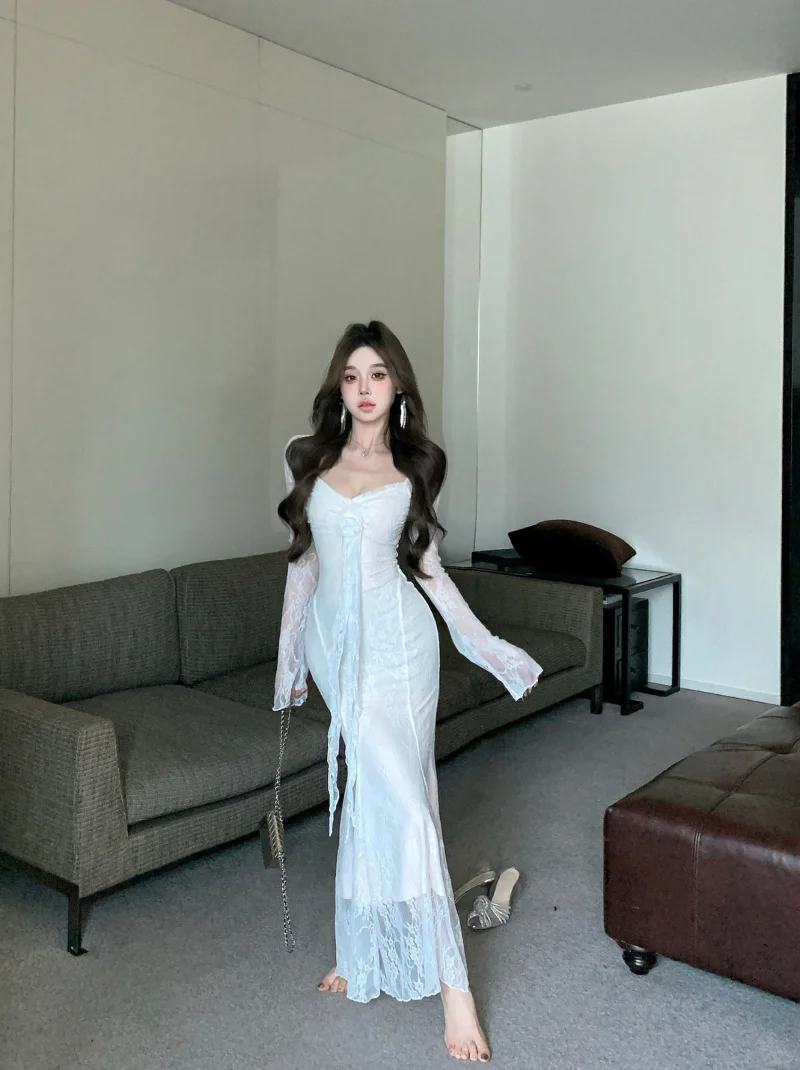 Glamorous White Lace Mermaid Long Prom Dress Birthday Evening Gown SP2296