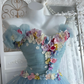 Sweet Strapless Tulle Appliques Ball Gown Blue Birthday Quinceanera Dress SP1446