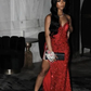 Long Red Mermaid Sequins Prom Dresses with High Slit Y4200