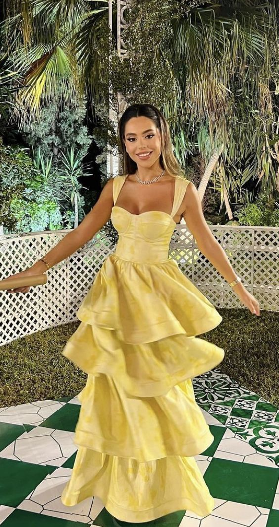 Yellow Dress Fashion Elegant Prom Dresses Vintage Princess Female Evening Party Dress Y7256