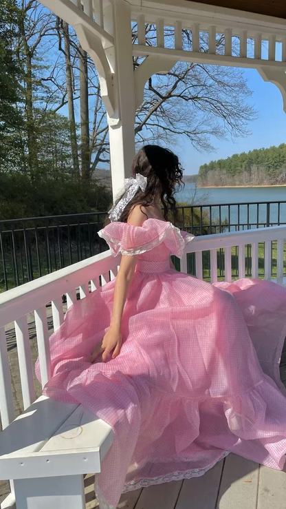 Off The Shoulder Pink Fairy Dress Long Prom Dress Y2683