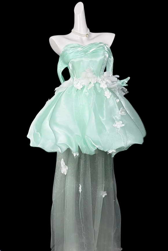 Glamorous Mint Green Tulle Appliques Short 9th Grade Homecoming Dress,Off The Shoulder Short Birthday Dress SP3532
