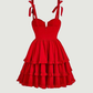Red A-line Tie Shoulder Ruffle Hem Homecoming Dress  Y2720