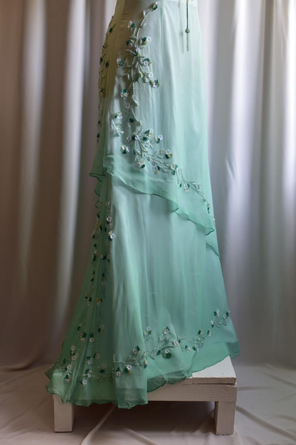 Chic One Shoulder Ombre Green Chiffon Beaded Mermaid Prom Dress Party Dress SP683