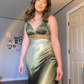 Vintage Green V Neck Satin Beaded Mermaid Prom Dress Long Evening Gown SP232