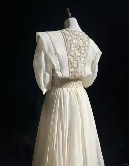 Elegant Chiffon Pearls A Line Short 18th Birthday Outfits,Off white Short Homecoming Dress SP2929
