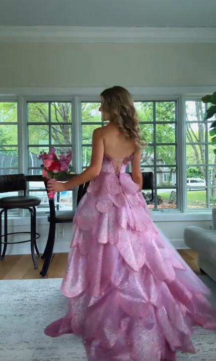 Glamorous Sweetheart Neck Tulle Sequin 3D Floral Long Party Dress,Pink Long Birthday Prom Dress SP3372