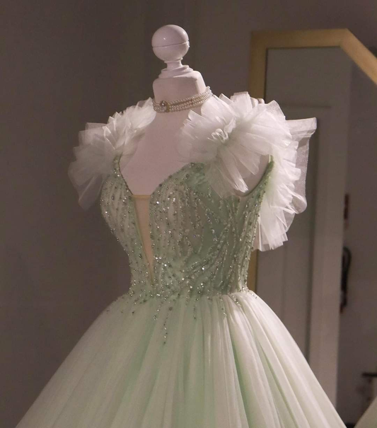 Sage Green Tulle Ball Gown , Sweet 16 Dress, Sage Green Quinceanera Dress  Y2335