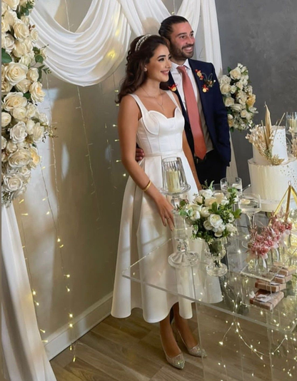A-line White Satin Midi-length Prom Dress,Engagement Dress Y4784 Simplepromdress A-line White Satin Midi-length Prom Dress,Engagement Dress Y4784 Simplepromdress