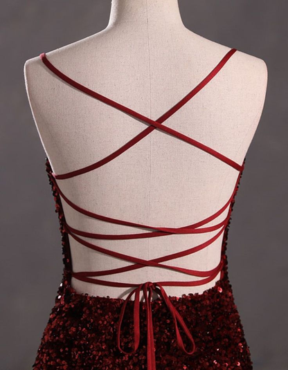 Slim Burgundy Shimmery Open Back Formal Prom Evening Dress Y4164