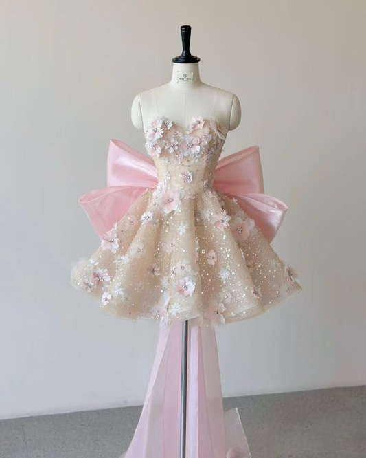 Sweet Sweetheart Pink Floral Lace Homecoming Dress Short Birthday Outfits Ball Gown Y9137