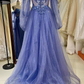 Lavender Off-the-Shoulder Sequins Applique Boning Long Prom Dress Y4915