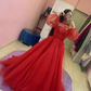 Elegant Red A-line Tulle Prom Dress,Red Formal Dress Y7194