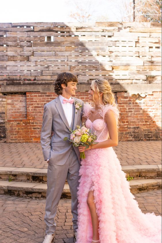 Pink Tulle Ruffled Gown,Tulle Prom Dress,Corset Tulle Evening Dress Y6093