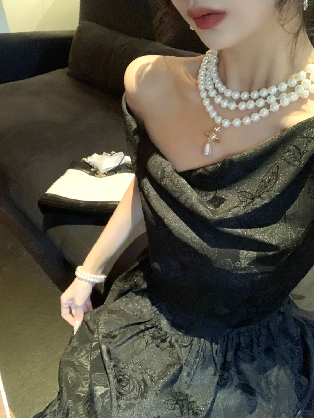 Sexy Off The Shoulder Satin Print Floral A Line Long Prom Dress Black Party Gown SP2066