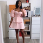 Pink Satin Short Homecoming Dress With Puffy Sleeves Y2183