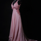 Fairy Pink V Neck Chiffon Beaded Mermaid Long Evening Dress 18th Birthday Outfits With Appliques SP1700