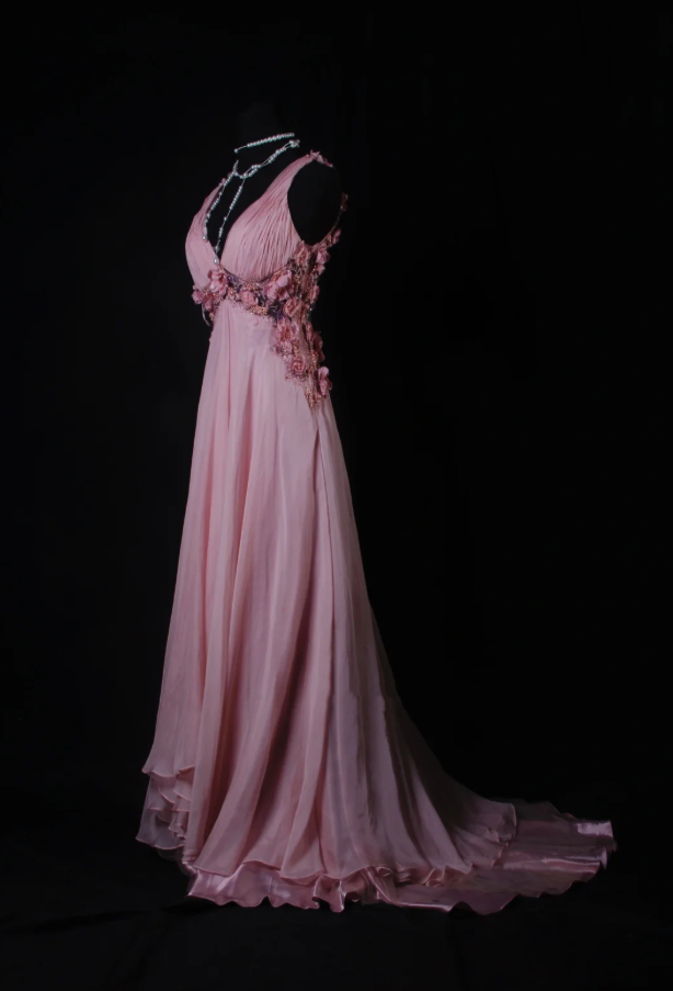 Fairy Pink V Neck Chiffon Beaded Mermaid Long Evening Dress 18th Birthday Outfits With Appliques SP1700