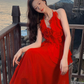 Sexy Red Halter Chiffon Ruffles Long Party Dress Prom Dress SP1973