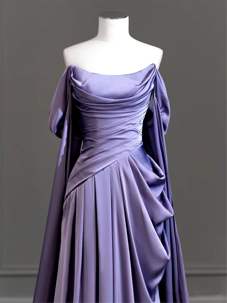 Modest Purple Satin Long Prom Dress,Purple Evening Dress  Y2589