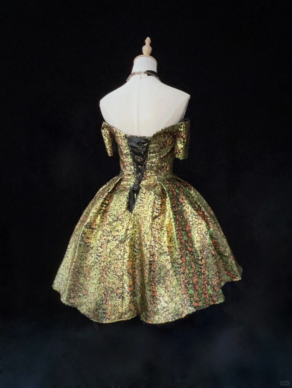 Unique Satin Print Floral A Line Short 8th Grade Homecoming Dress,Off The Shoulder Short Prom Dress SP2899