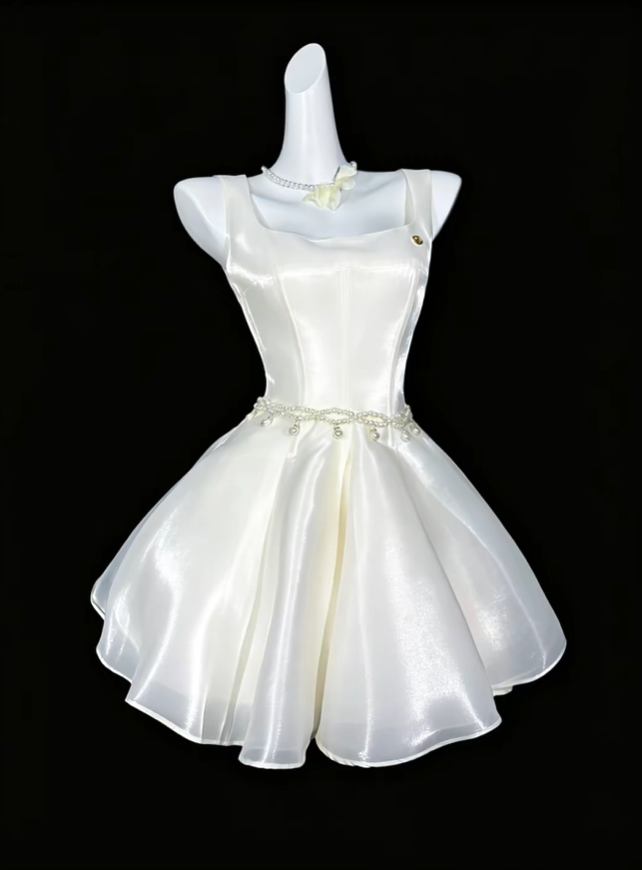 Charming White Organza A Line Short Homecoming Dress Mini Prom Dress SP3503