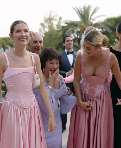 Elegant A Line V Neckline Pink Satin Evening Dress Bridesmaid Dress Y8808