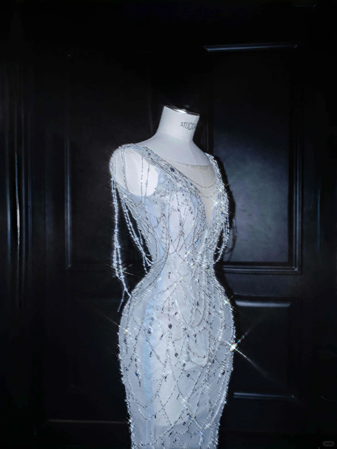 Dream Blue Tulle Beaded Chain V Neck Long Mermaid Prom Dress Evening Dress Y8665