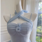 Simple Blue Spaghetti Straps Chiffon Homecoming Dress Party Dress Y8581