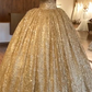 Spaghetti Straps Gold Evening Dress | Luxury Ball Gown Princess Prom Dress S19116