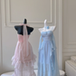 Simple Blue Spaghetti Straps Chiffon Homecoming Dress Party Dress Y8581