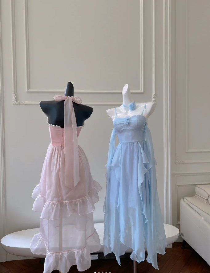 Simple Blue Spaghetti Straps Chiffon Homecoming Dress Party Dress Y8581