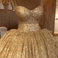 Spaghetti Straps Gold Evening Dress | Luxury Ball Gown Princess Prom Dress S19116