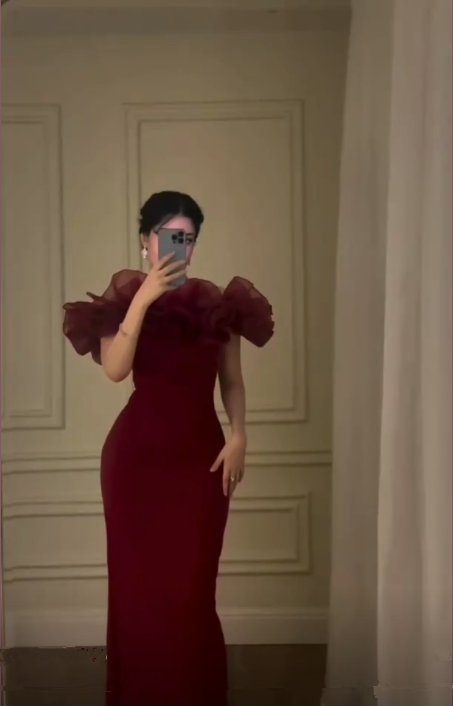 Burgundy Off The Shoulder Evening Dress Sheath Long Party Prom Dress Y