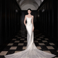 Classy White Satin Chiffon Mermaid Prom Dress,Strapless Long Wedding Dress Y8591