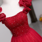 Generous A-line Red Tulle Prom Dress,Lace-up Back Prom Dress Y795