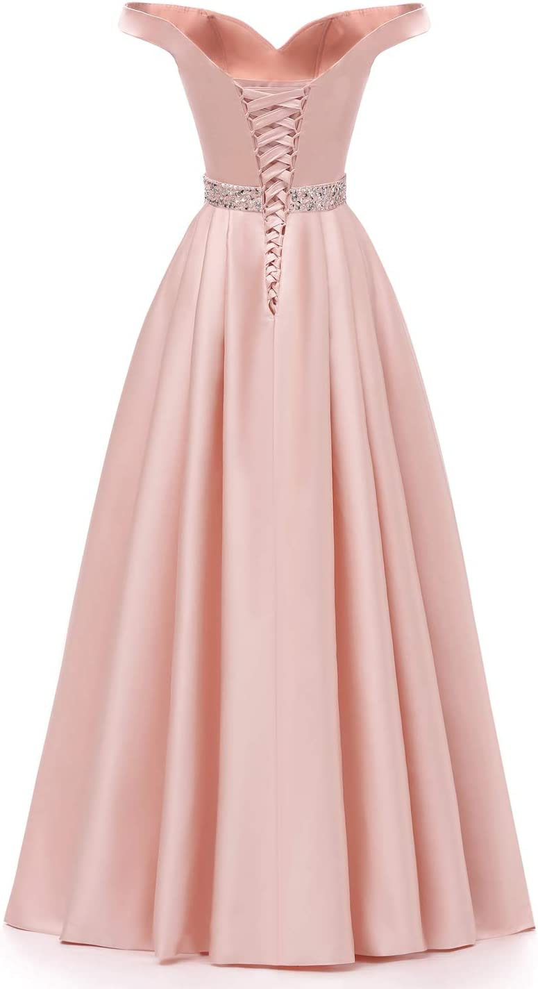 Off The Shoulder Burgundy Satin Long Prom Dress Y770
