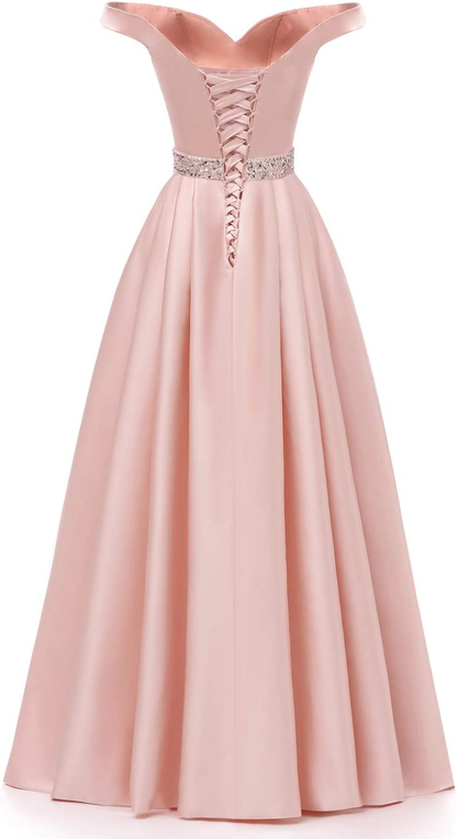 Off The Shoulder Burgundy Satin Long Prom Dress Y770