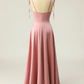 Blush Pink Cowl Neck Satin Long Prom Dress A-line Junior Prom Dress Y690