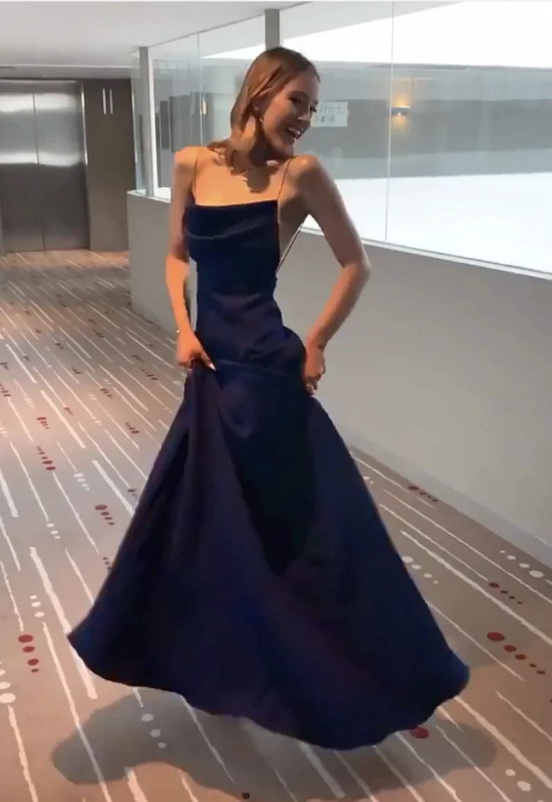 Navy Blue Spaghetti Straps Sheath Full Length Formal Gown,Blue Prom Dress Evening Gown Y74