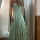 A-line Spaghetti Straps V Neck Prom Dress Formal Gown Y699